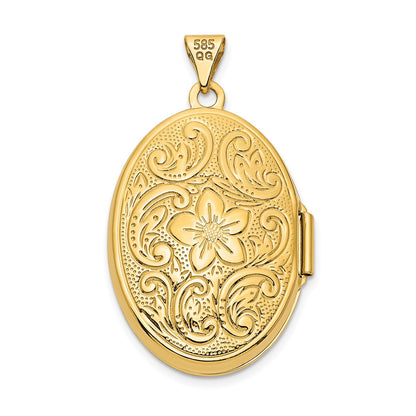 14ky Reversible Floral Swirl Design 26mm Oval Locket