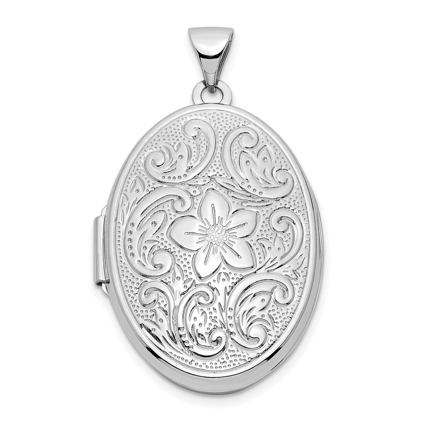 14k White Gold Reversible Swirl Design Floral 26mm Oval Locket