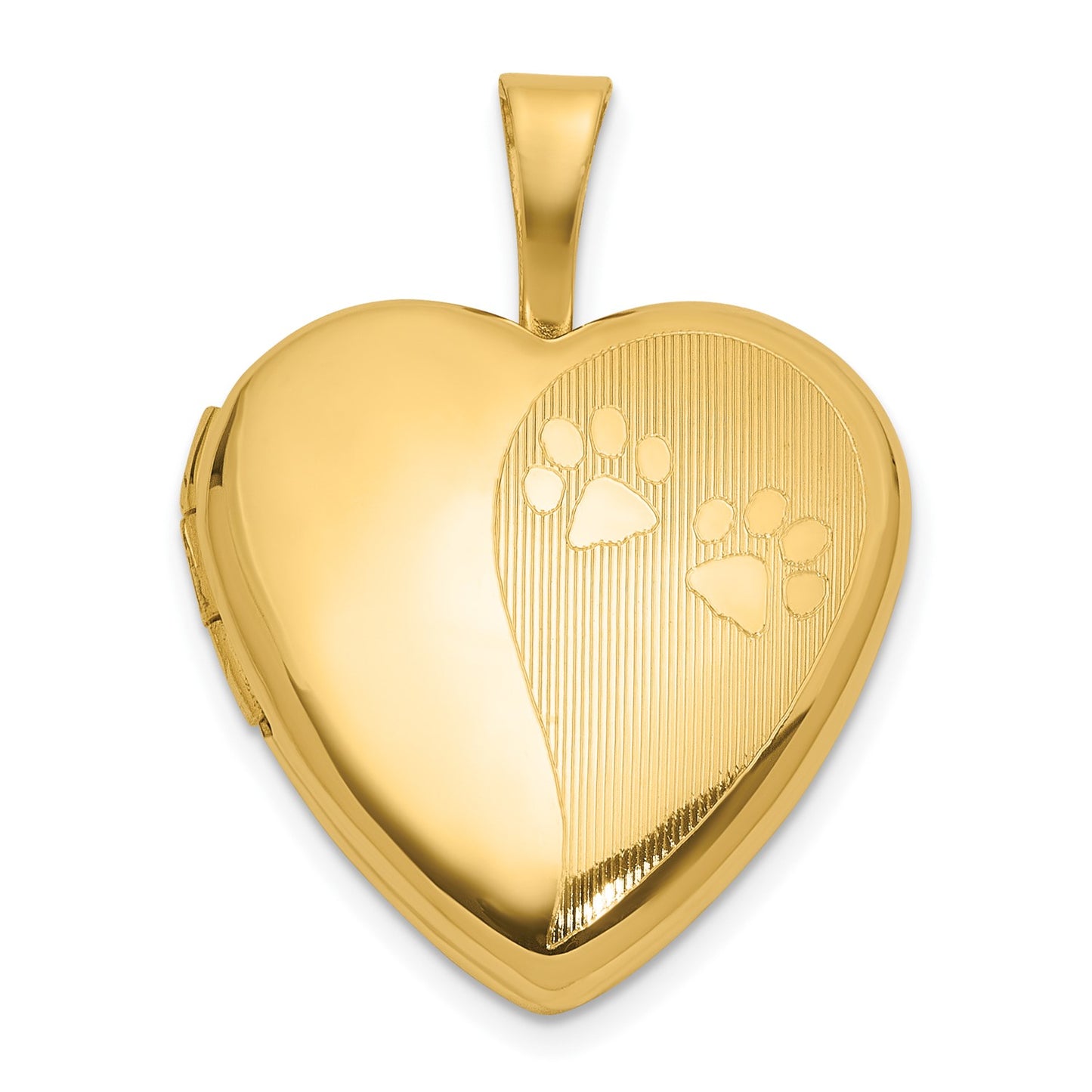 14K Textured and Polished Paw Prints 16mm Heart Locket