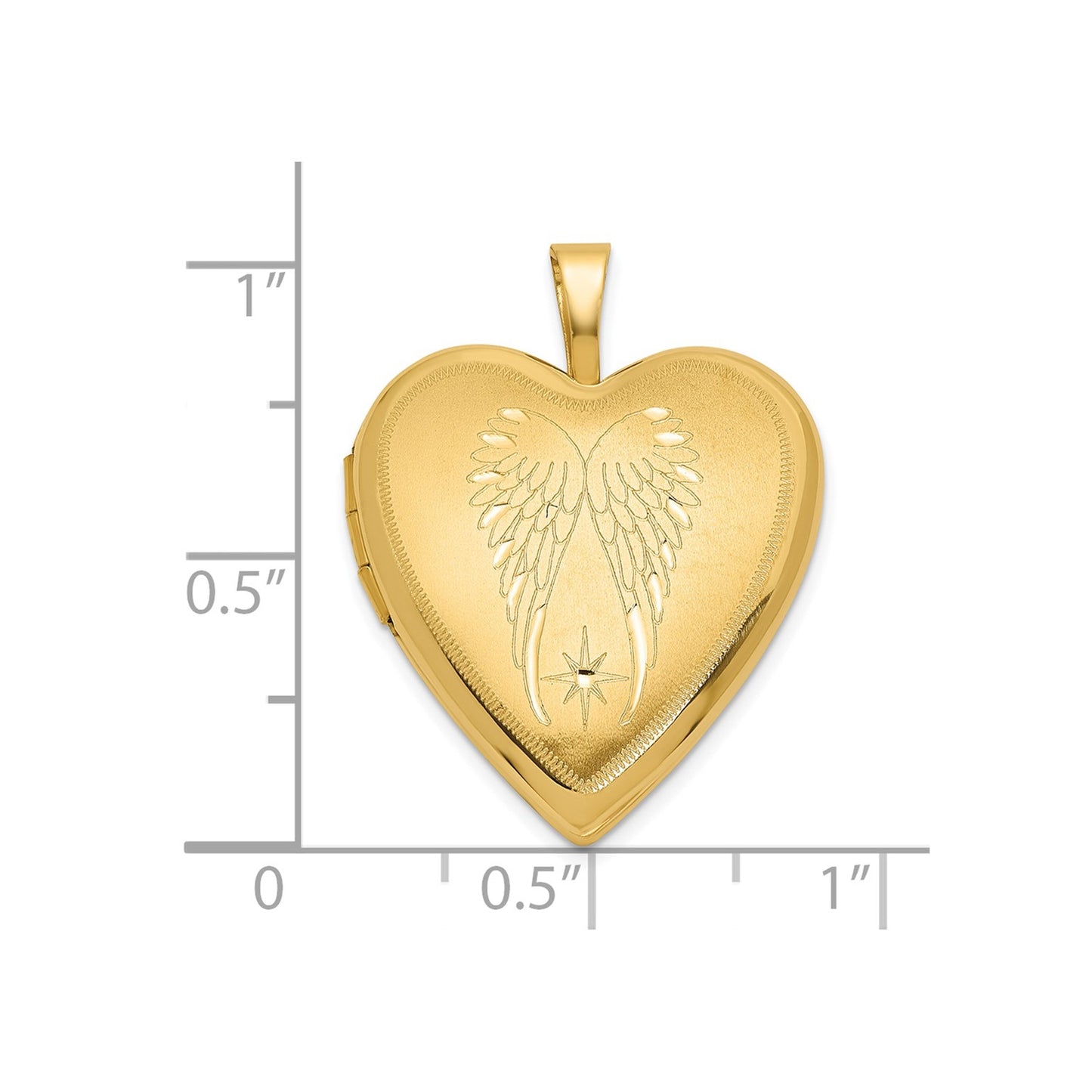 14K Satin and Polished Angel Wings 20mm Heart Locket