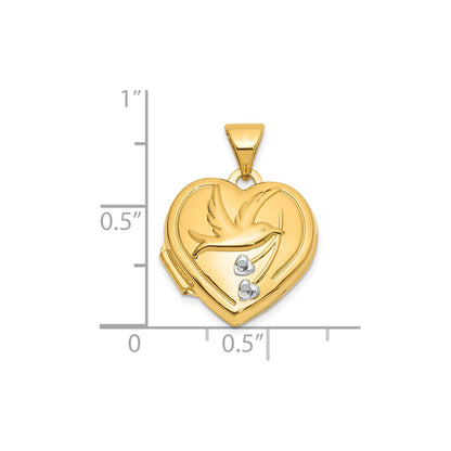 14K with White Rhodium 15mm Dove TOGETHER FOREVER Reversible Heart Locket