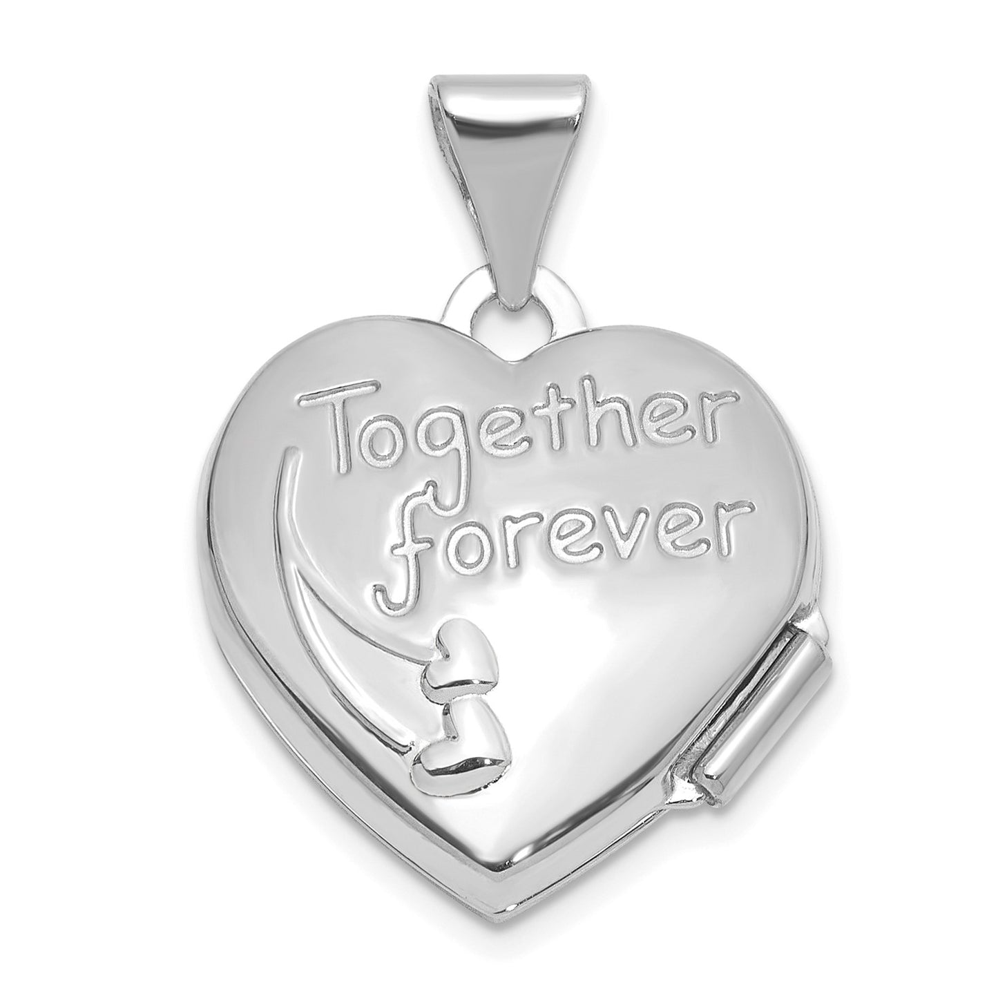 14k White Gold 15mm Dove TOGETHER FOREVER Reversible Heart Locket