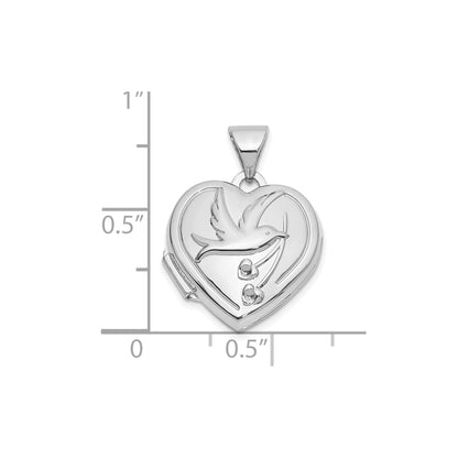 14k White Gold 15mm Dove TOGETHER FOREVER Reversible Heart Locket