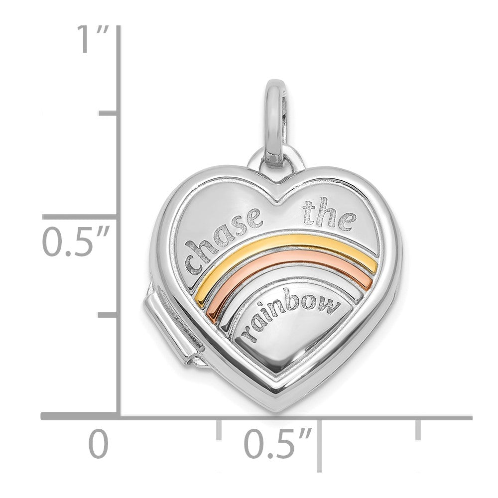 GL 14K White Gold with Rose and Yellow Plating CHASE THE RAINBOW 15mm Heart Locket