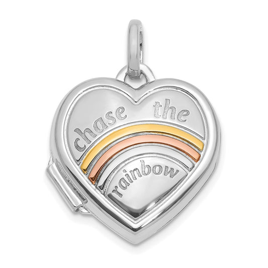 GL 14K White Gold with Rose and Yellow Plating CHASE THE RAINBOW 15mm Heart Locket