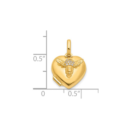 14K Polished CZ Bee Heart 12mm Locket