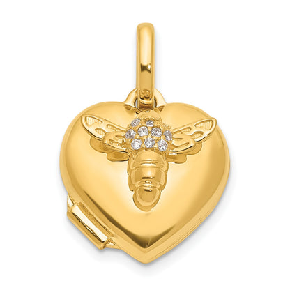 14K Polished CZ Bee Heart 12mm Locket