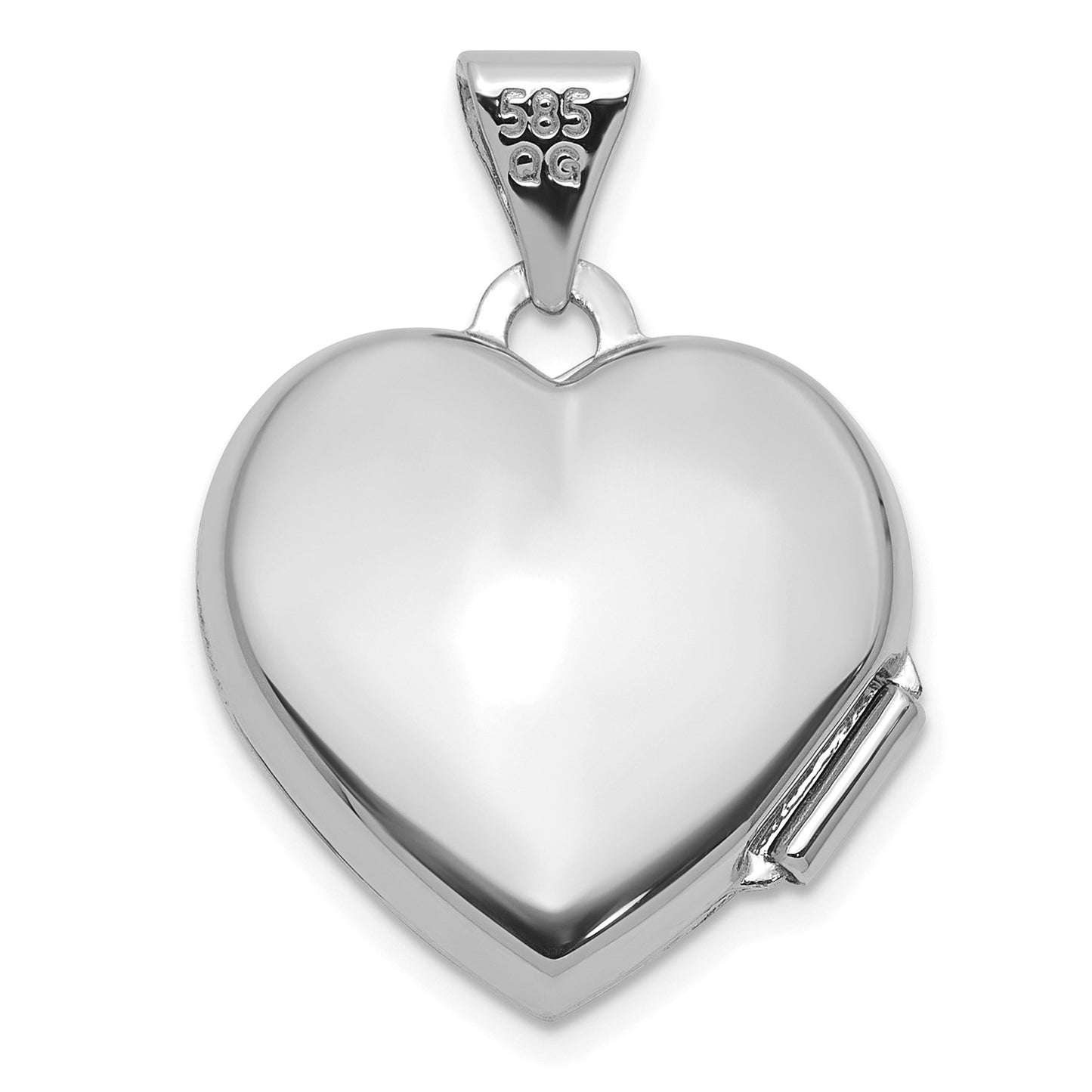 14k White Gold Polished LOVE OF MY LIFE 15mm Heart Locket