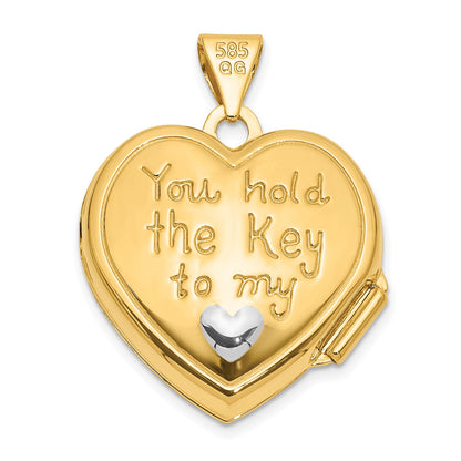 14K and White Rhodium 18mm KEY TO MY HEART Reversible Heart Locket