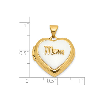 14K Polished White Agate Mom 18mm Heart Locket