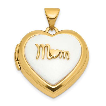 14K Polished White Agate Mom 18mm Heart Locket