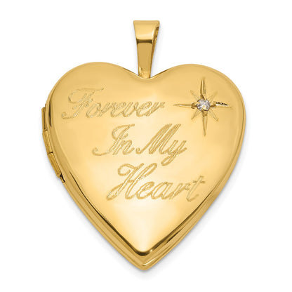 14K 20mm Polished FOREVER IN MY HEART Diamond Heart Locket