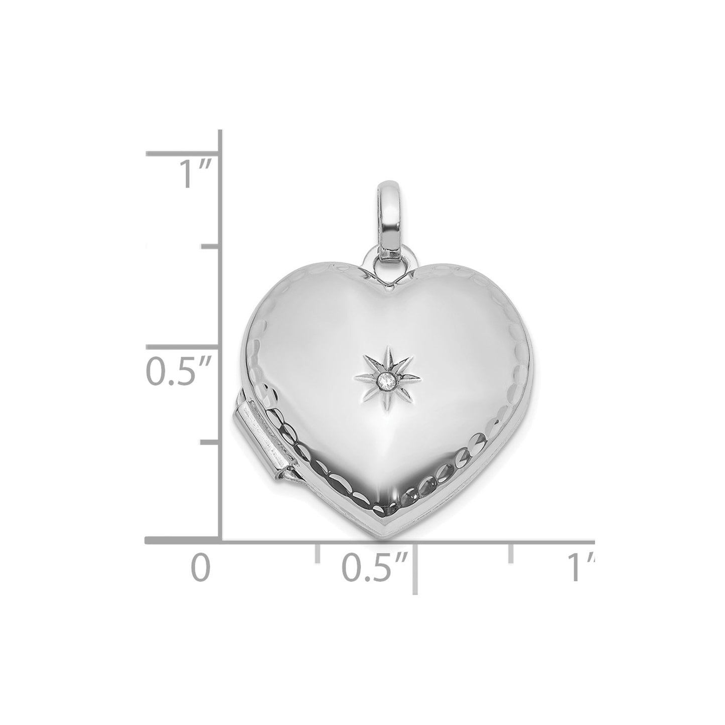 14k White Gold Polished and Textured Diamond 15mm Heart Locket