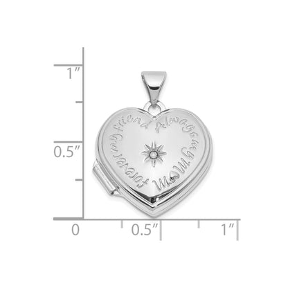 DL 14k White Gold Diamond 18mm Always My Mom Heart Locket