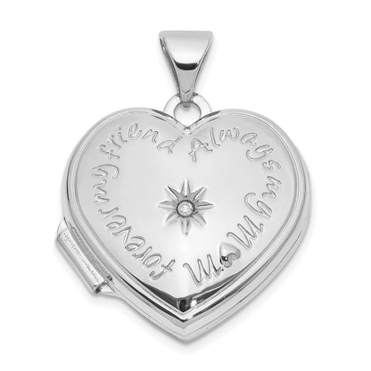 DL 14k White Gold Diamond 18mm Always My Mom Heart Locket