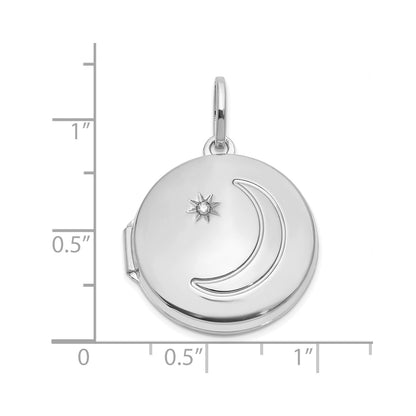 14k White Gold 20mm Diamond Moon and Star Round Locket