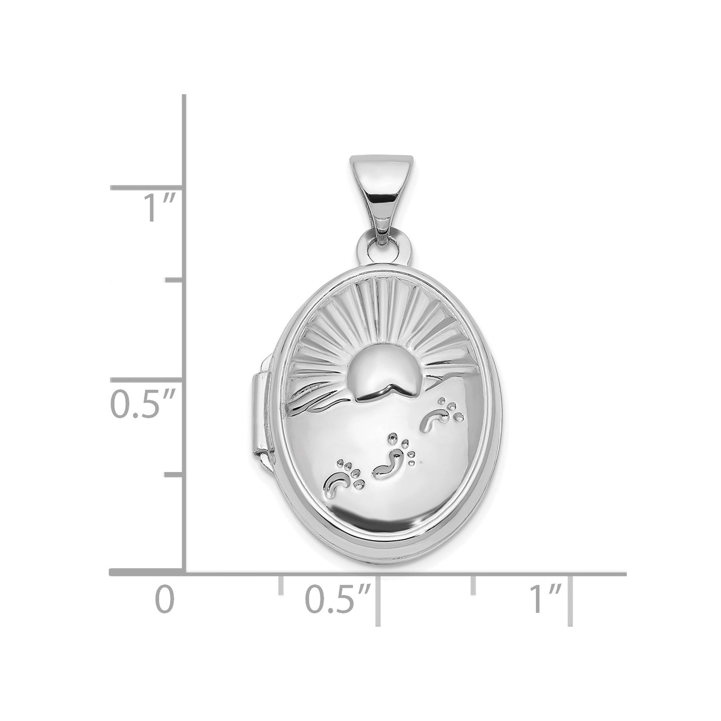 14k White Gold 19x15mm Foot Prints Reversible Oval Locket