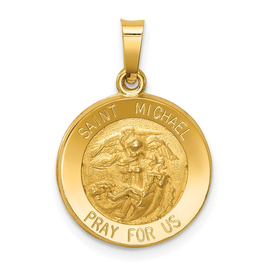 14k Polished and Satin St Michael Medal Hollow Pendant