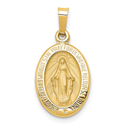 14k Polished and Satin Miraculous Medal Hollow Pendant