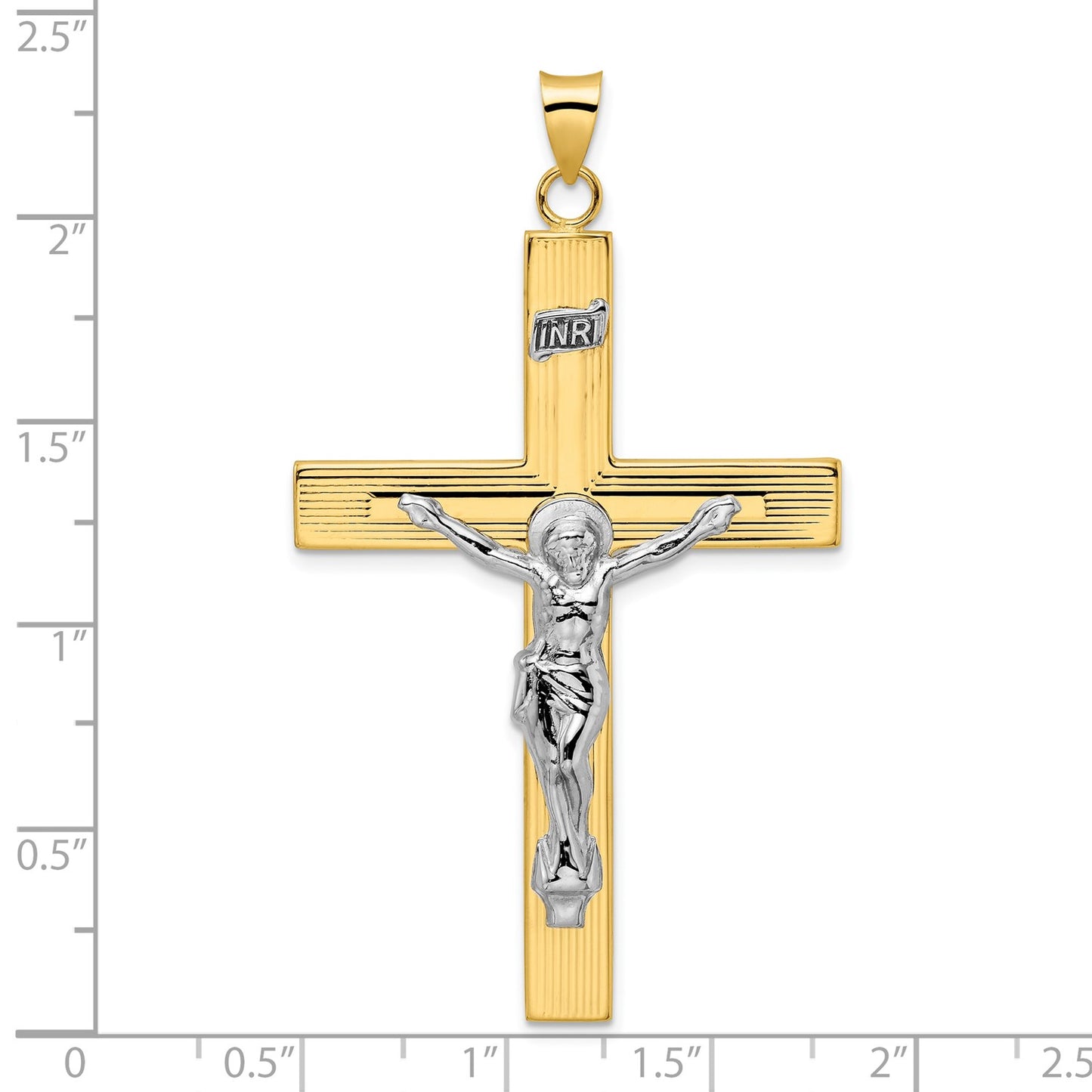 14k Two-tone Polished Solid INRI Curcifix Cross Pendant