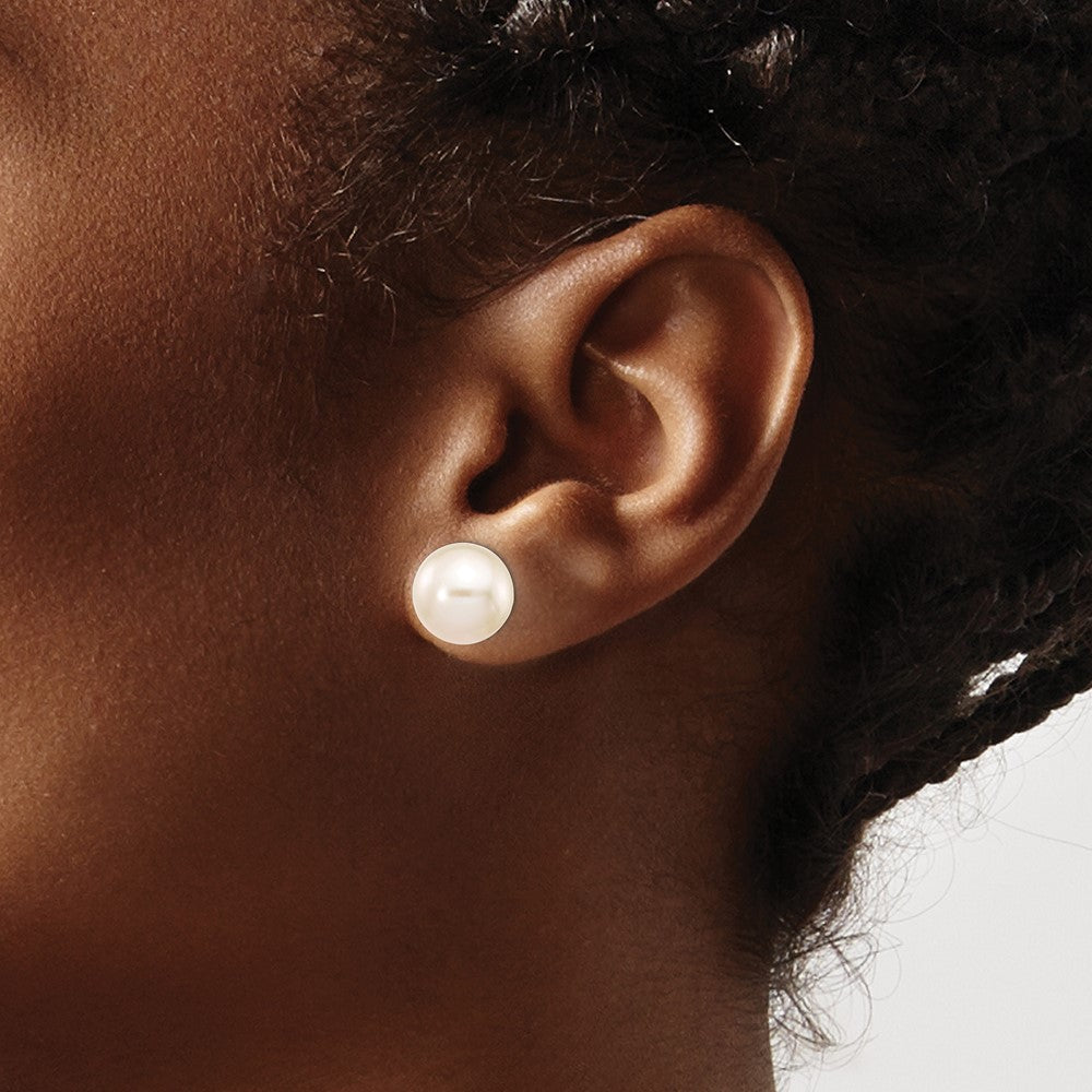 PGE 14k White Gold 10-11mm White Round Freshwater Cultured Pearl Stud Post Earrings