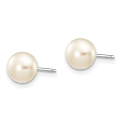 PGE 14k White Gold 6-7mm White Button Freshwater Cultured Pearl Stud Post Earrings