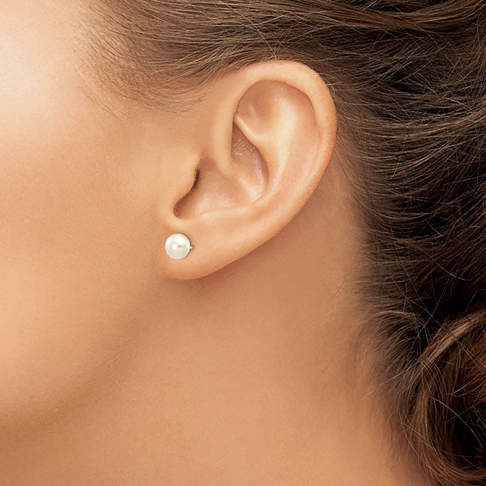 PGE 14k White Gold 6-7mm White Button Freshwater Cultured Pearl Stud Post Earrings