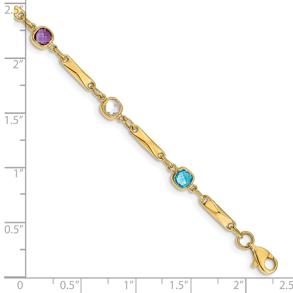 GGB 14K Complete Cushion-cut Sky Blue Topaz/White Quartz/Smoky Quartz/Amethyst/Citrine Fancy Link 7 inch Rainbow Bracelet
