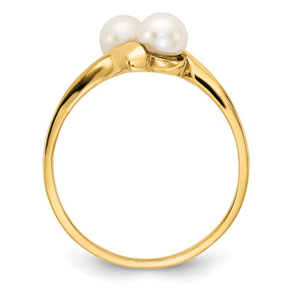PGR 14K 4-5mm White Button Freshwater Cultured 2 Pearl Ring