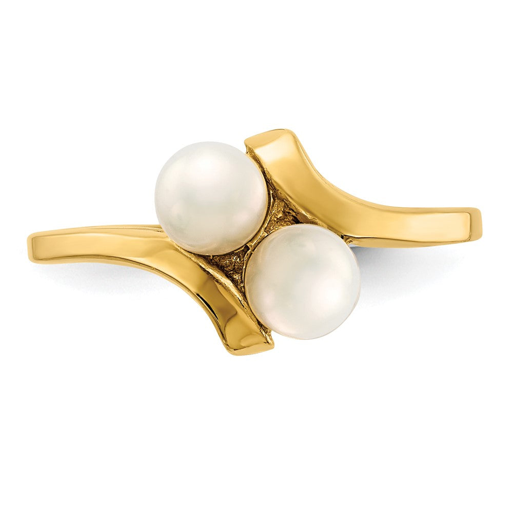 PGR 14K 4-5mm White Button Freshwater Cultured 2 Pearl Ring