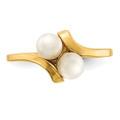 PGR 14K 4-5mm White Button Freshwater Cultured 2 Pearl Ring