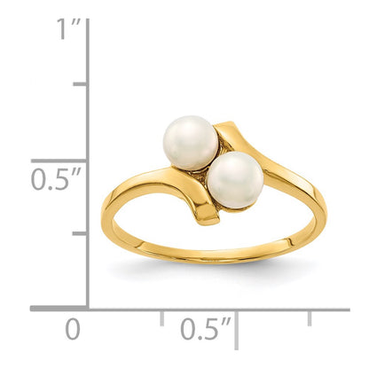 PGR 14K 4-5mm White Button Freshwater Cultured 2 Pearl Ring