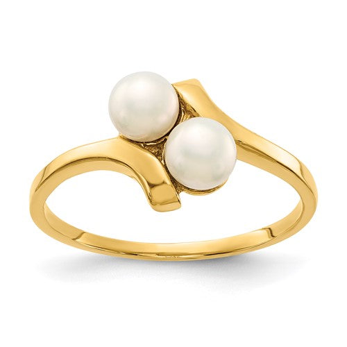 PGR 14K 4-5mm White Button Freshwater Cultured 2 Pearl Ring