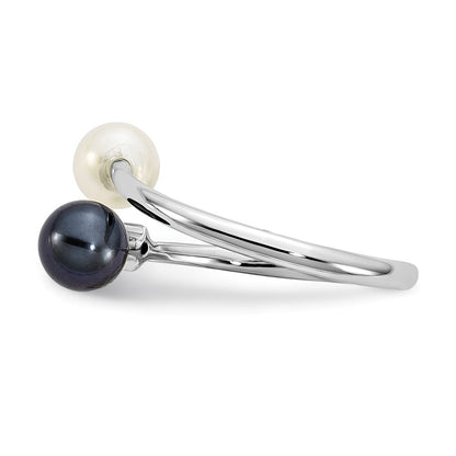 PGR 14k White Gold 5-6mm Black and White Round Akoya Saltwater Cultured Pearl and .04 Carat Diamond Adjustable Ring