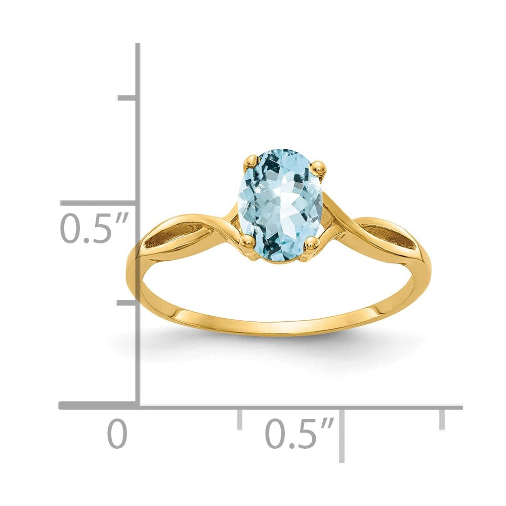 14k Gold Polished 7x5 Oval Aquamarine Gemstone Ring