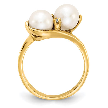 PGR 14k 6mm FW Cultured Pearl AA Diamond ring