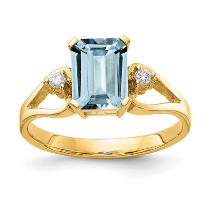 14k Diamond & Aquamarine Gemstone Ring