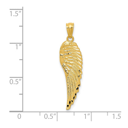 14K Gold Polished and Textured Angel Wing Pendant