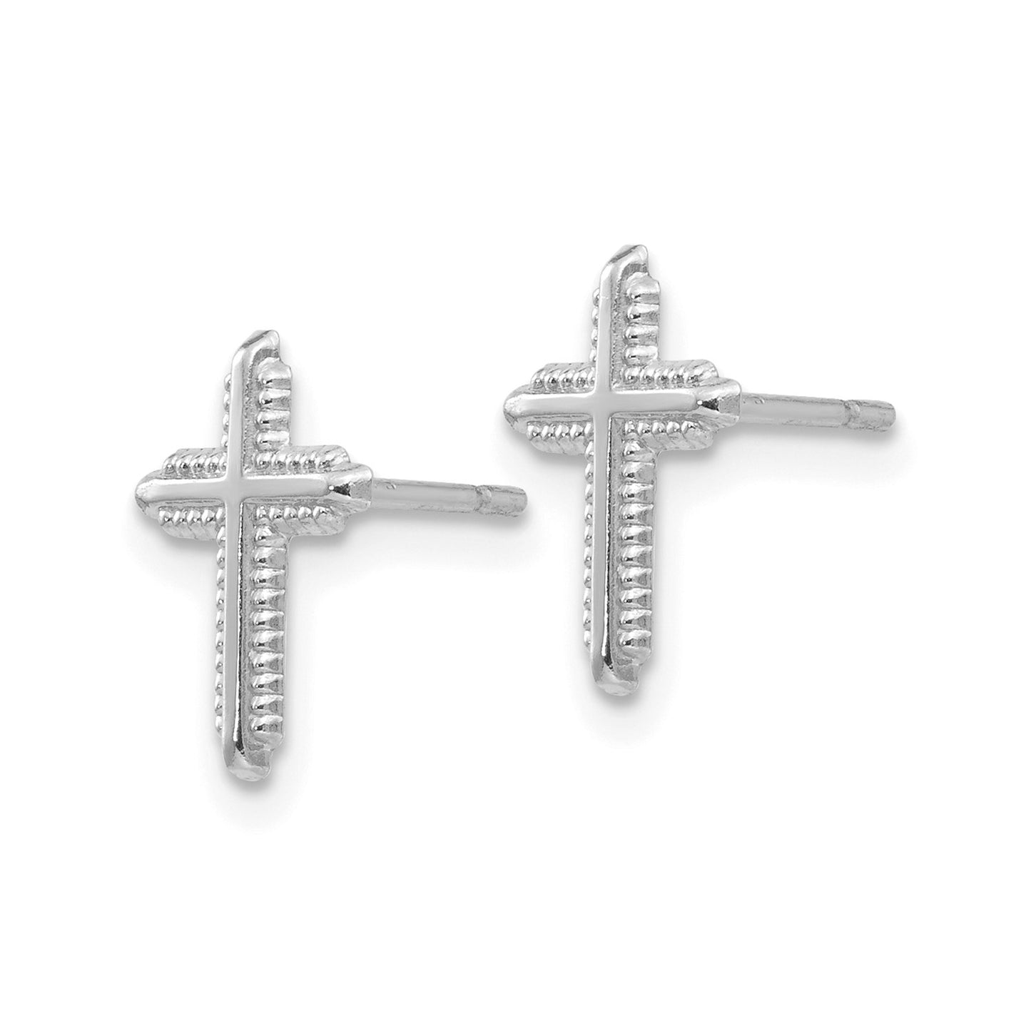 14K White Gold Polished Cross Post Earrings