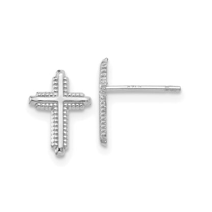 14K White Gold Polished Cross Post Earrings