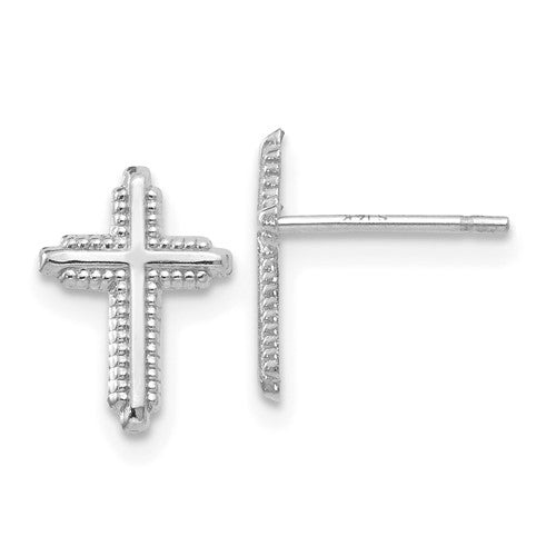 GE 14K White Gold Polished Cross Post Earrings