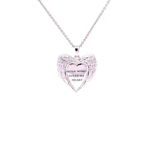 Your Wings Cover My Heart Keepsake Pendant | Rhodium Plated Sterling Silver | Comfort Collection | Memorial