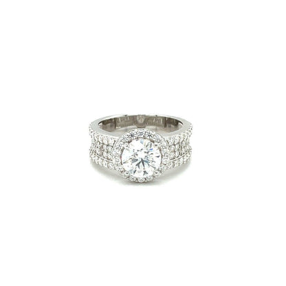 Round Side Accented Ring 1.5CT | Rhodium Plated Sterling Silver | Moissanite | Through Thick & Thin