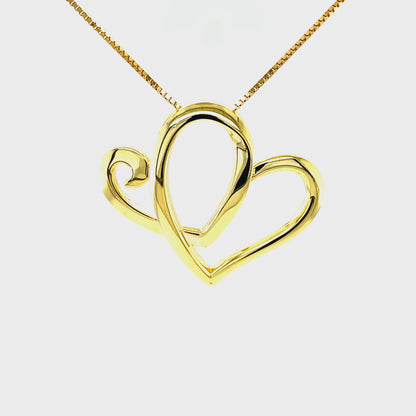 Two Hearts Pendant | 14KT Gold Plated Sterling Silver | Anniversary Heart