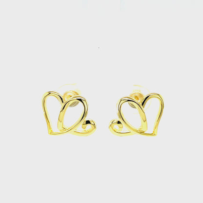 Two Hearts Earrings | 14KT Gold Plated Sterling Silver | Anniversary Heart